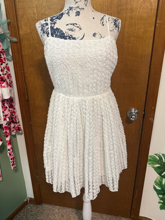 All in Favor Dresses & Skirts - All in Favor White Rosette Spaghetti Strap Mini Dress Bridal shower (med)